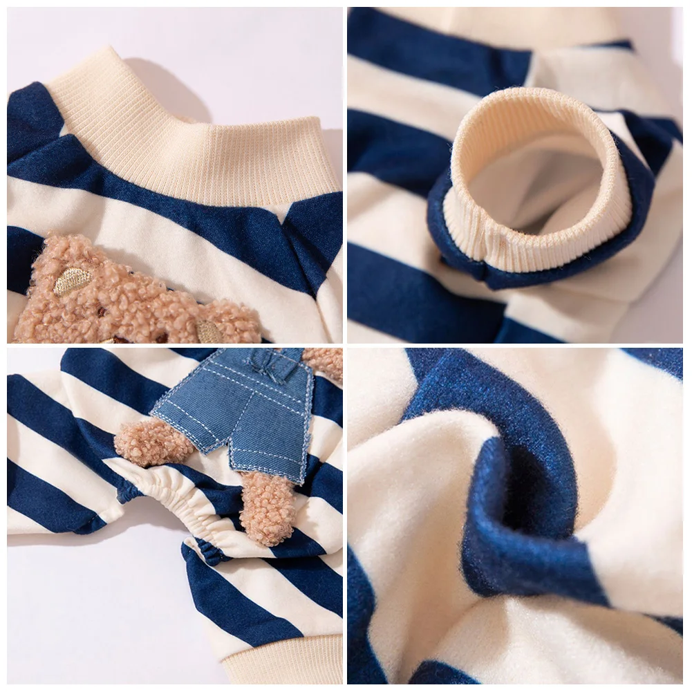 100% Cotton Kawaii Pet Striped Jumpsuit Clothes for Small Dogs Sweet Pajamas Cute Cartoon Pattern Kitten Puppy Shirt Pajama pet clothes