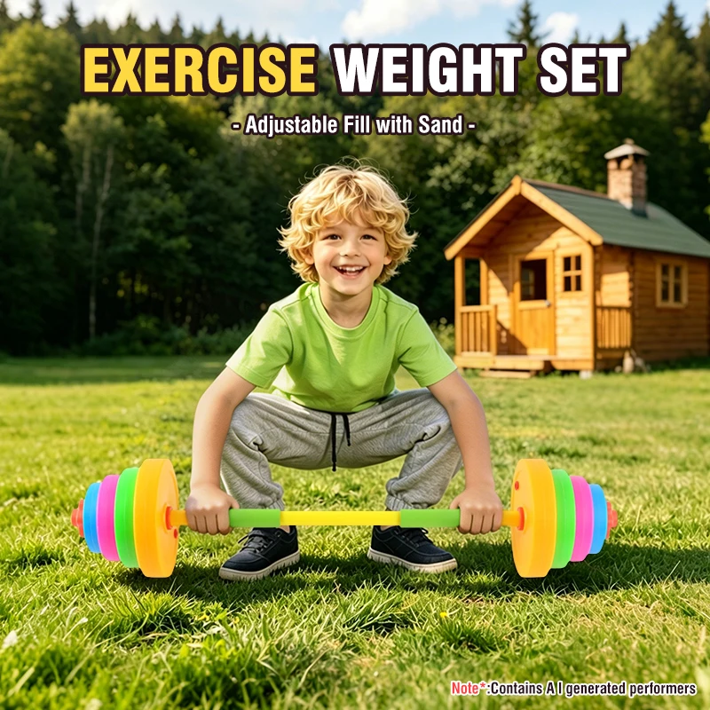 Set di manubri e bilanciere regolabili per bambini, attrezzatura fitness per allenamento indoor e outdoor, gioco sportivo genitore-figlio, regalo di compleanno per bambini e bambine - immagine 2