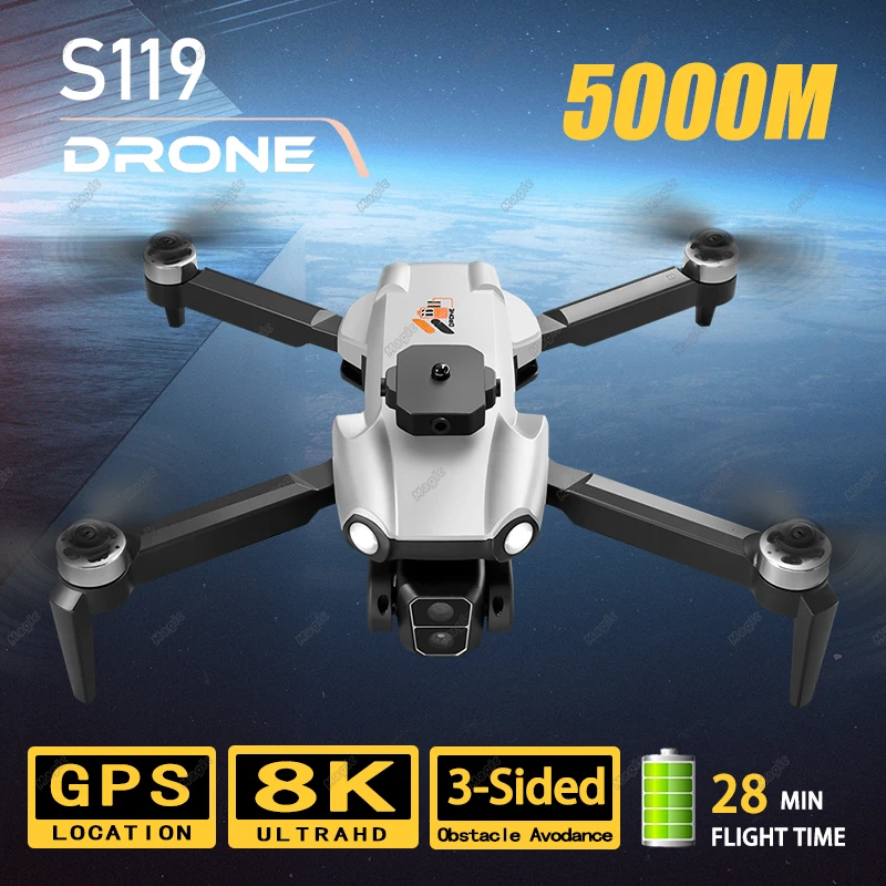전문 스마트 장애물 회피 FPV 헬리콥터, 브러시리스 모터, RC 쿼드콥터, S119 미니 드론, 듀얼 카메라, 5G 와이파이, 8K