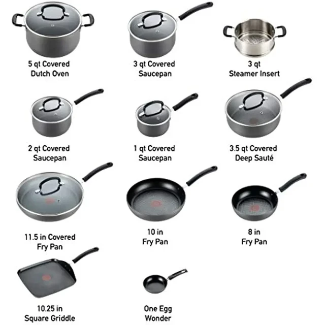 T-fal Ultimate Hard Anodized Nonstick Cookware Set 17 Piece Oven Safe 400F,  Lid Safe 350F Pots and Pans, Dishwasher Safe Black