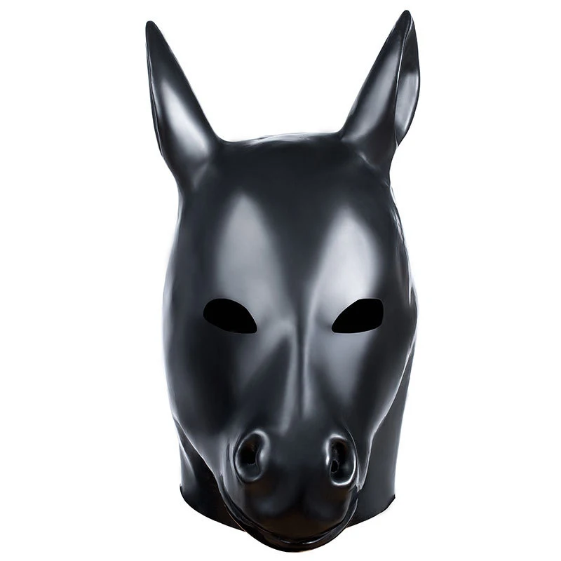 Halloween Mask Unisex Black Latex Hoods Horse Head Mask Party Cosplay Rubber Catsuits Bodysuits Mask