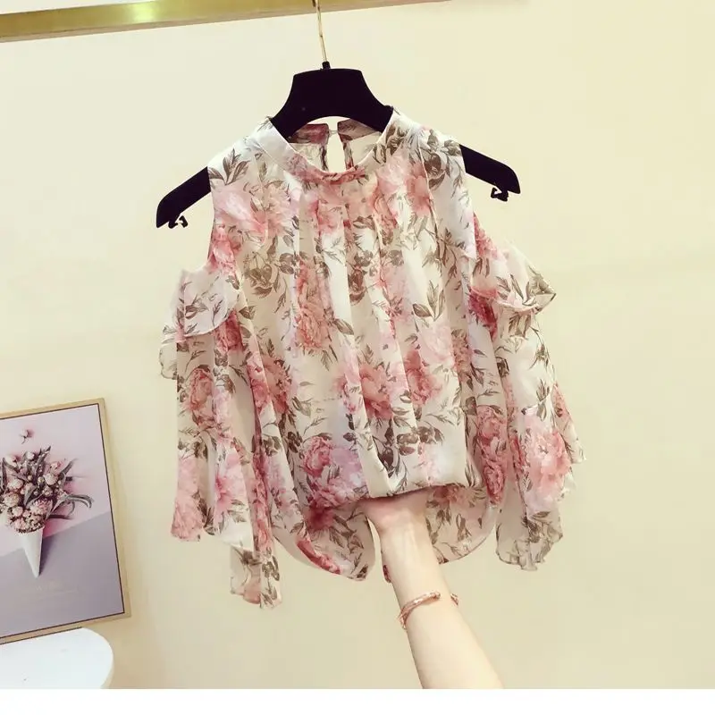 Unique Design Sense Fragmented Flowers Strapless Ruffled Edge Sleeveless Senior Hollowing Out Women's Chiffon Shirt 2024 Summer