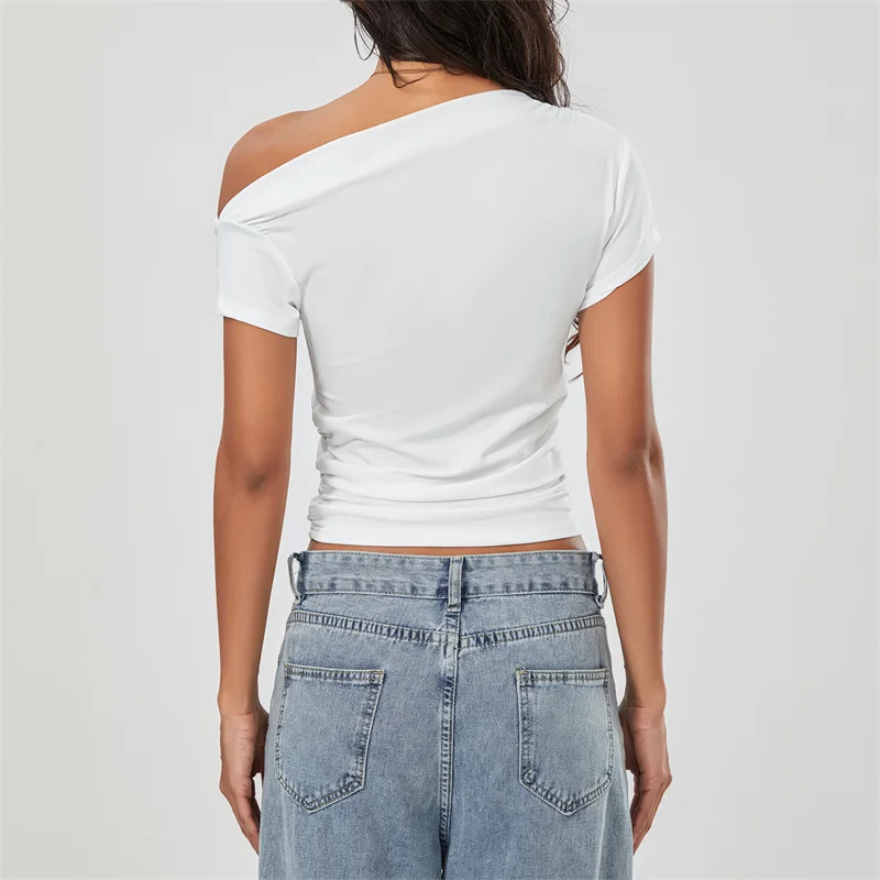 Top corto Y2K para mujer, ropa grunge de verano, camiseta fruncida sin mangas con hombros oblicuos, chaleco, ropa de calle de los años 2000