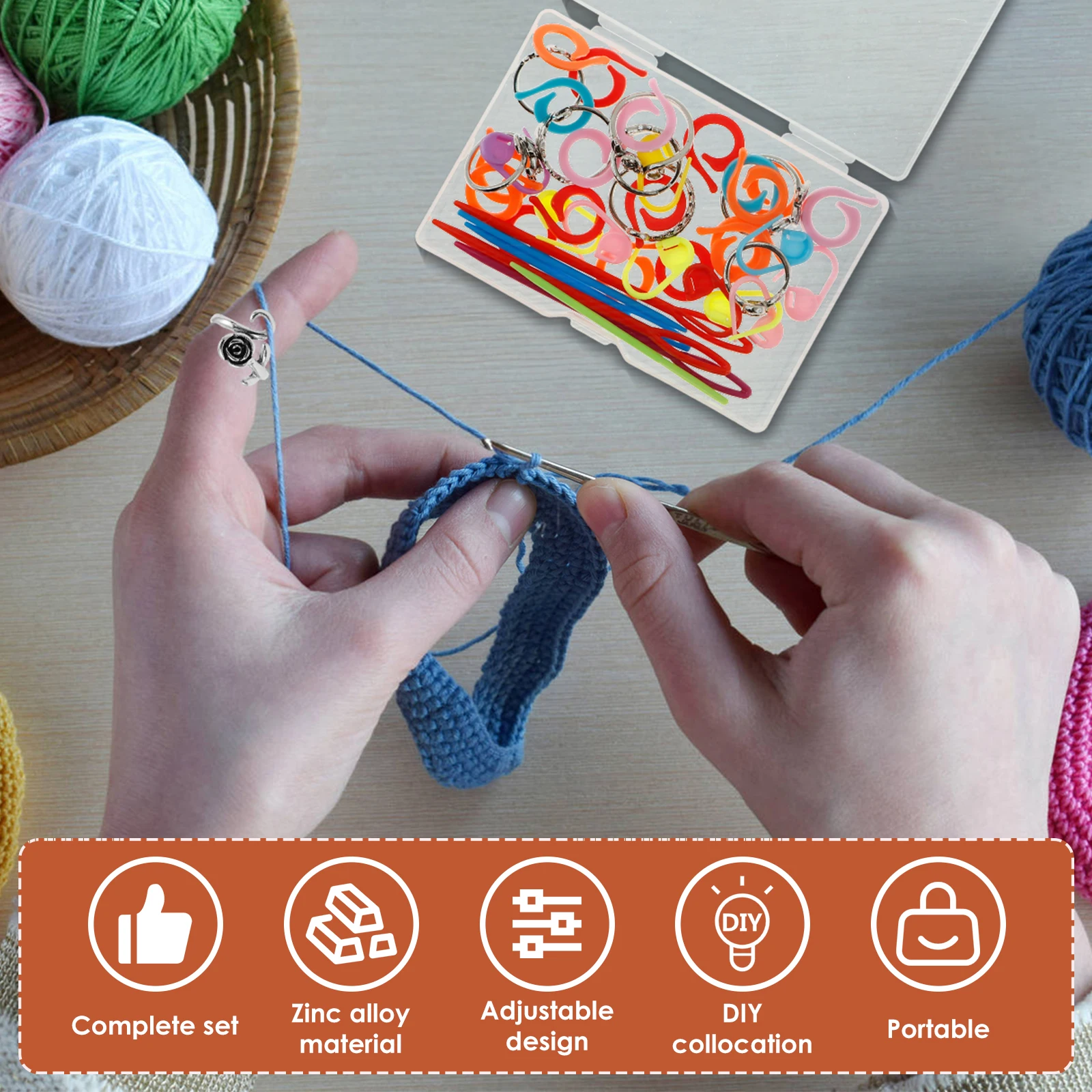 Crochet Tension Rings Zinc Alloy Needles Markers Comfortable to Wear Sewing Needles Adjustable Open Crochet Rings for DIY