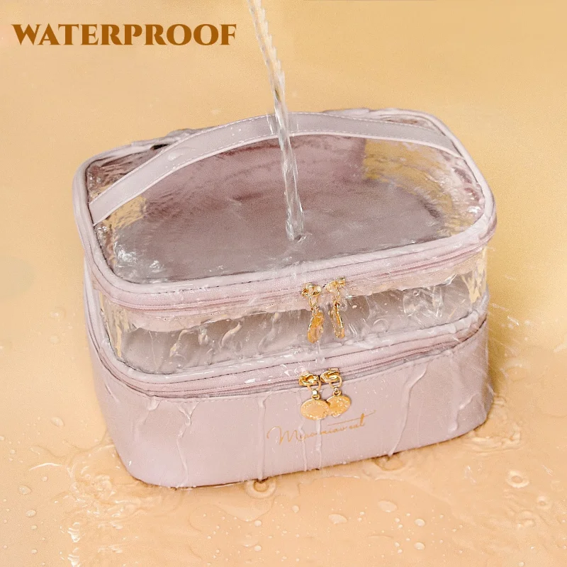Multifunction Double Transparent Cosmetic Bag Women Make Up Case Big Capacity Travel Makeup Organizer Toiletry Beauty Storage
