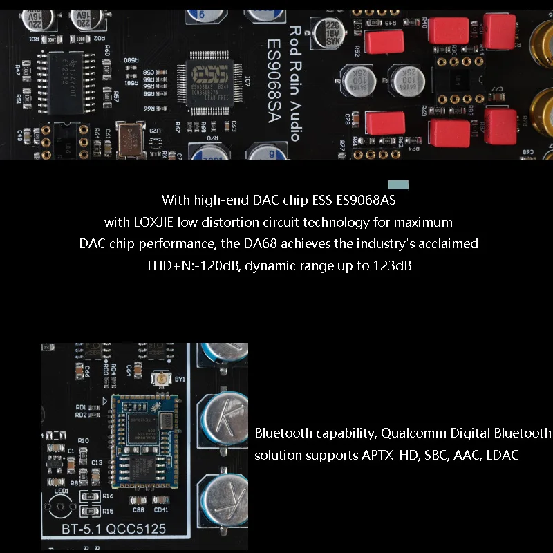 Hifi audio decoder es9068as usb dac 32bit 384khz dsd512 verlustfreier ausgang qcc5125 bluetooth 5,1 unterstützung ir fernbedienung amanero