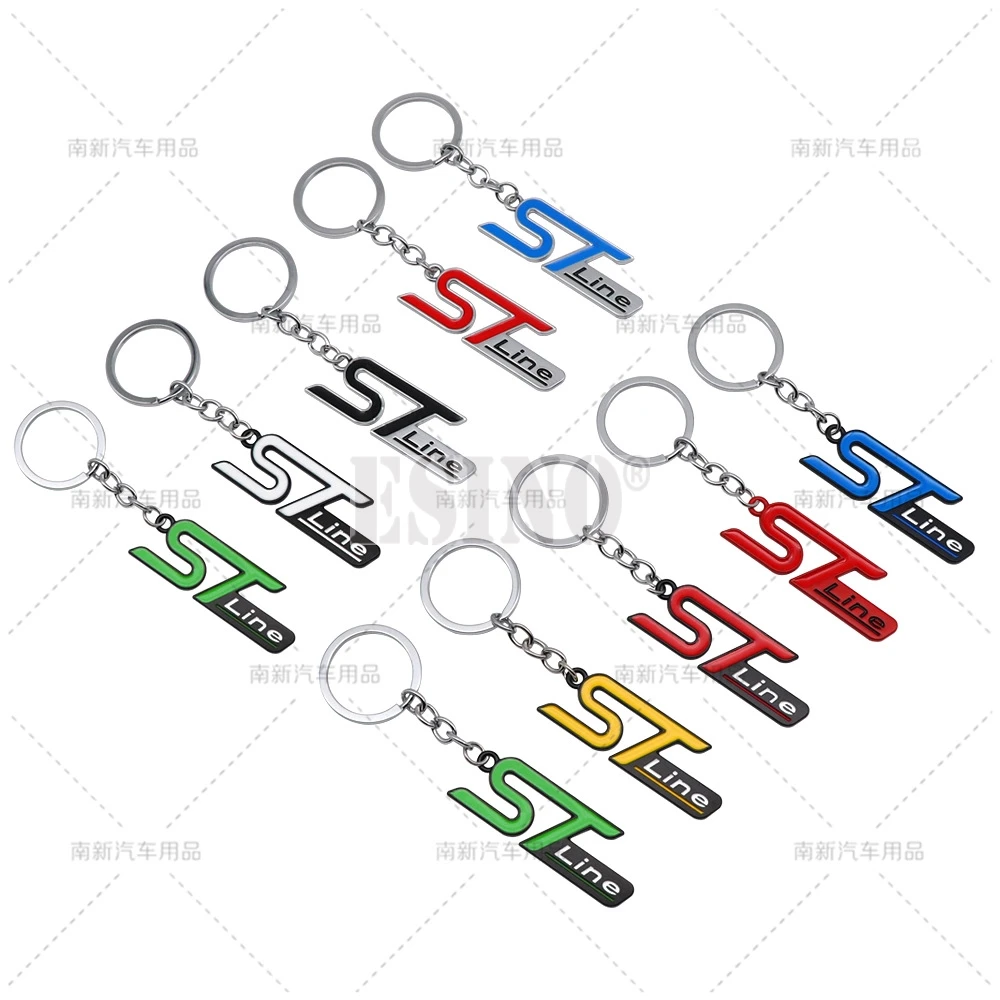 Car Styling 3D Metal Zinc Alloy Metal ST Line Logo Key Chain Keychain Key Ring for Ford Fiesta Focus Escape Kuga Explorer S-max