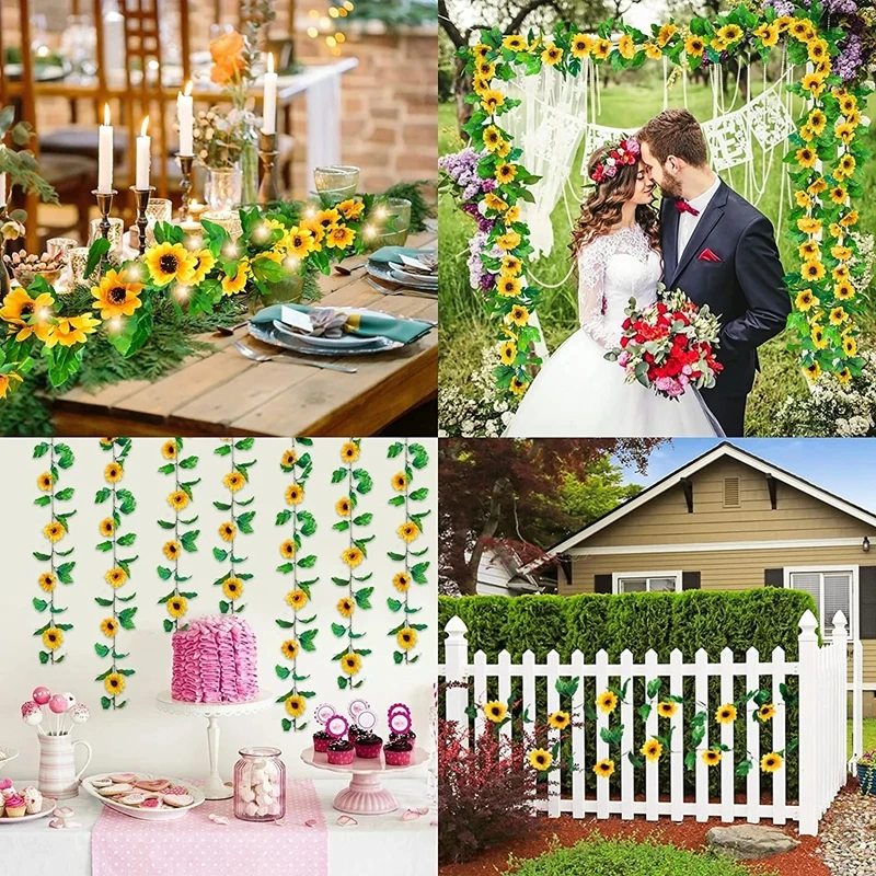 Sunflower Artificial Flowers Vine Silk Fake Plant Rattan Garland for Wedding Arch Home Garden Decoration DIY Wall Hanging Wreath