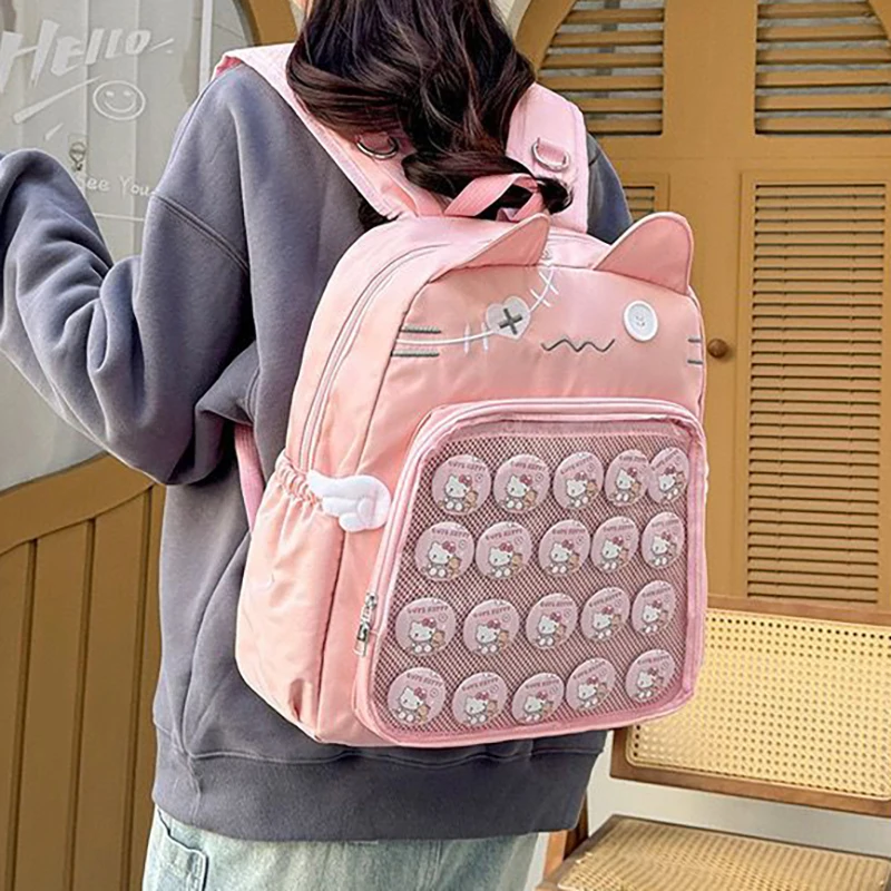 Richme Casual Daily Mochilas Para Mujer Nylon Large Capacity Students Ita Backpacks Cute Wings Cartoon Cat Embroidery Bag Female 4