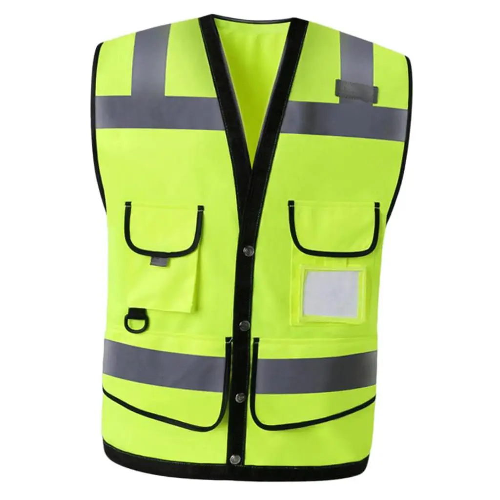 Multi Pockets High Visibility Zipper Front Vest With Reflective Strips, Premium, 2 Sizes 2 Colors Optional