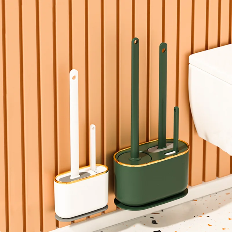 New Tpr Toilet Brush Silicone With Holder Flat Head Flexible Wall