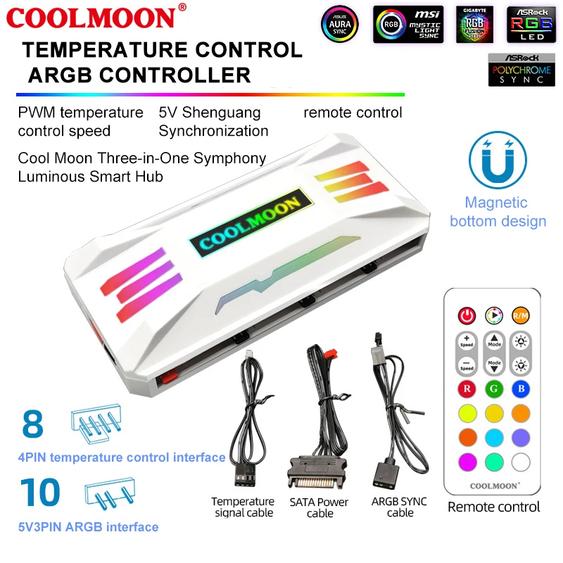Coolmoon Rgb fã Controlador de Música Inteligente Placa-mãe Sincronização Shenguang Sincronização Sinfonia Controlador - Imagem 6