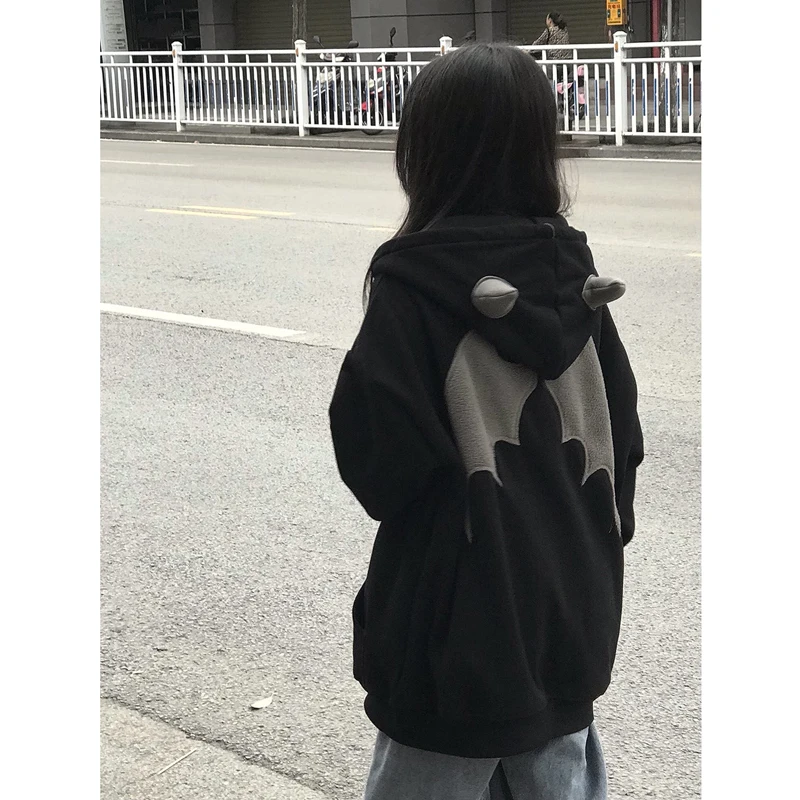 KOSAHIKI Evil Horns Hoodies Women Men Vintage Harajuku Hoody