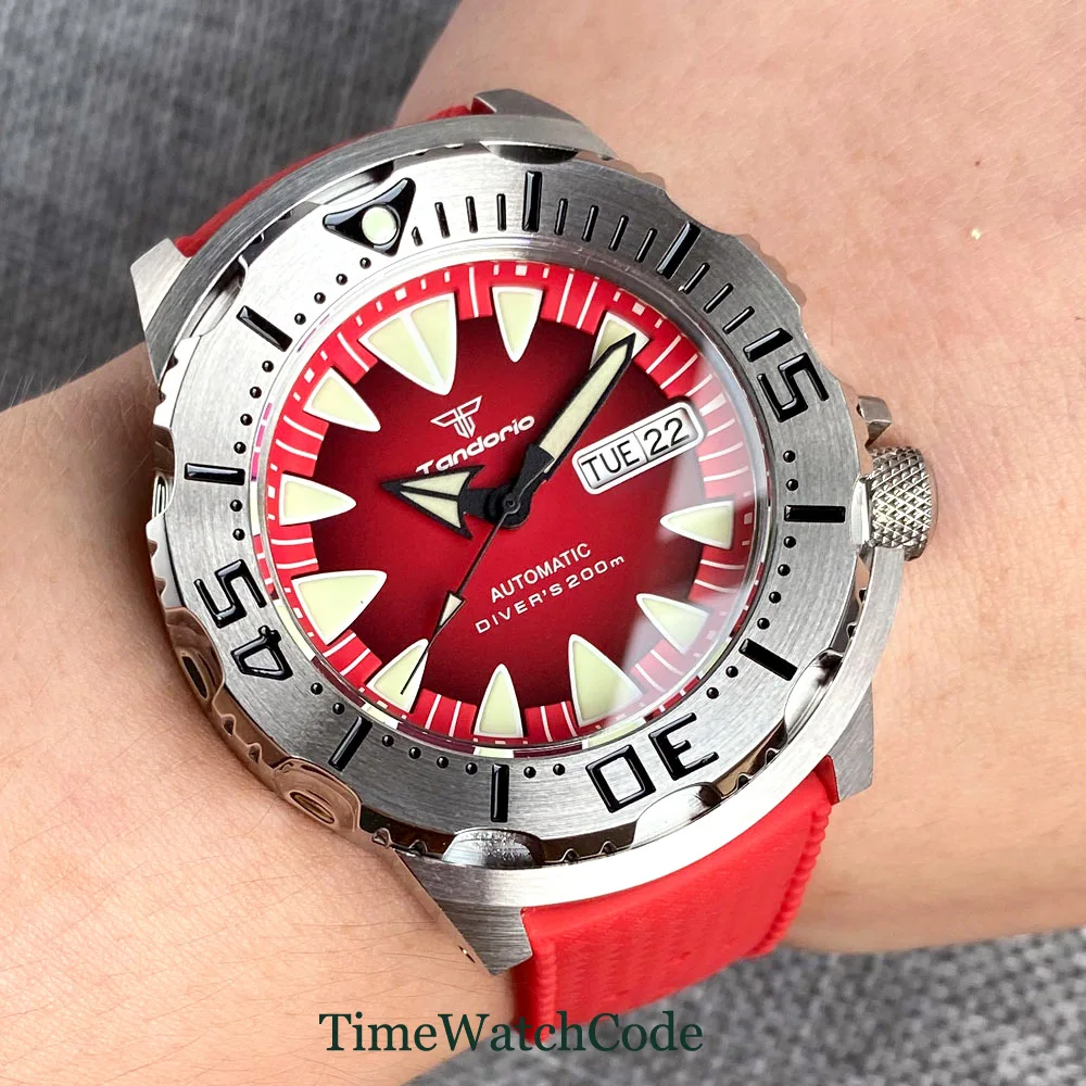 Tandorio 20ATM Diver Automatic Watch for Men NH36 AR Coating Sapphire Crystal Date Day Rubber Strap Luminous Dial Screw On Crown 200m waterproof diver nh35 pt5000 mechanical automatic men s watch 42mm ar coating sapphire crystal luminous california dial