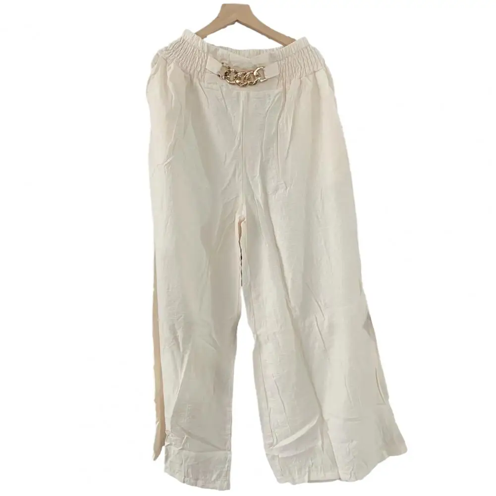 

Women Pants High Waist Wide Leg Full Length Long Trousers Loose Streetwear Solid Color Elastic Waist Women Flared Pants