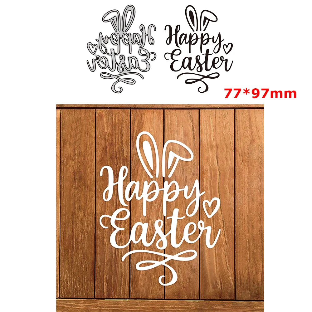 

Happy Easter Words Metal Cutting Dies Rabbit Ears Die Cut Mould DIY Scrapbooking Paper Card Crafting Decor Album Making Template