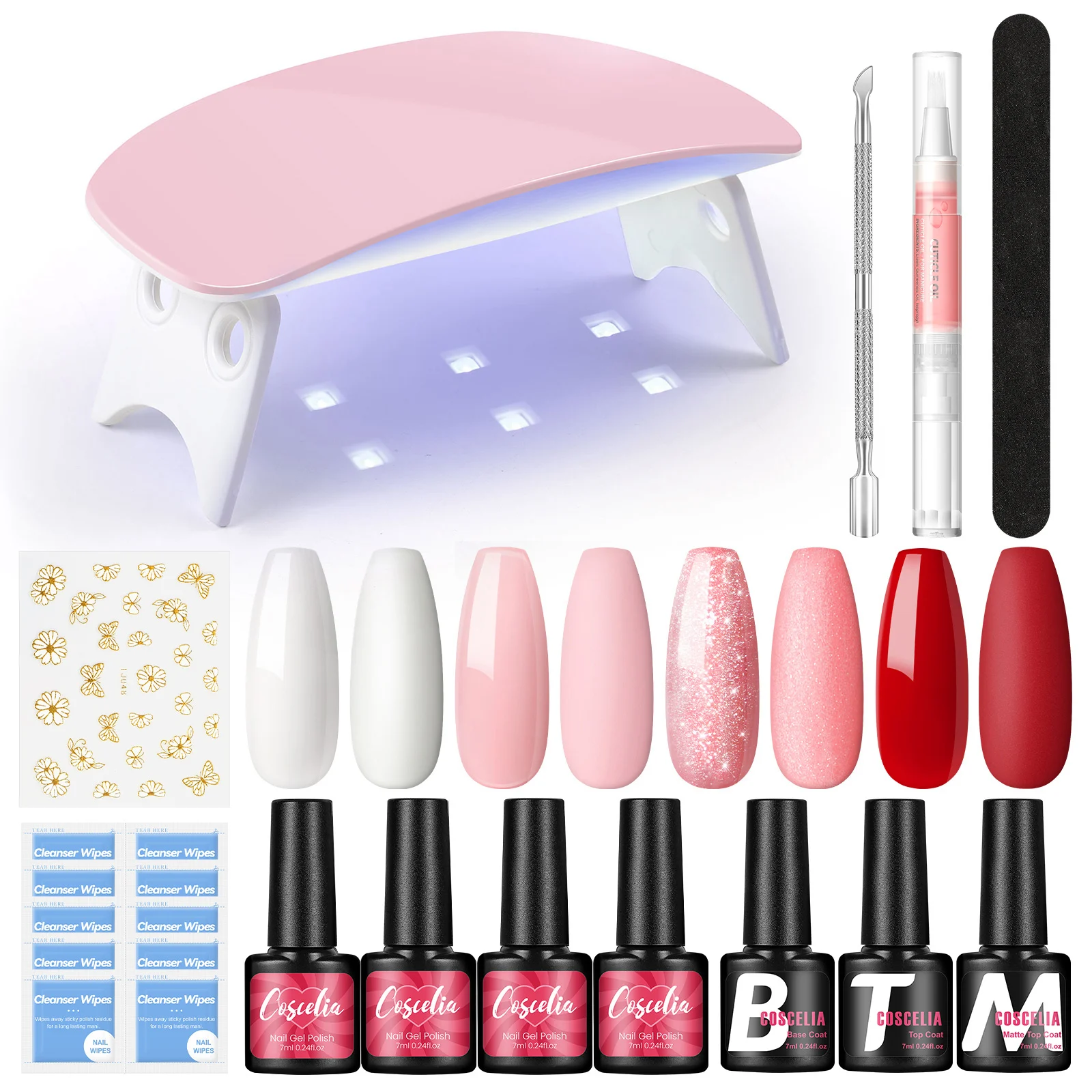 COSCELIA Manicure Set Nail Polish Set 4 Colors Gel Nail Polish with Nail Dryer Lamp Top Base Coat Tools for Nail Art