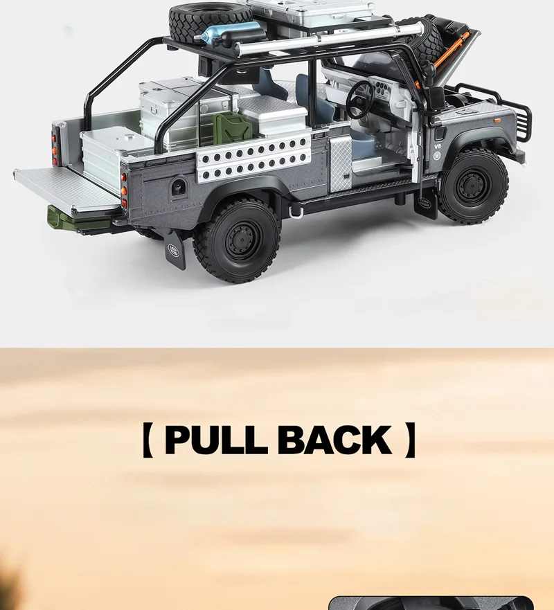 Sd537aa5d5e9341aaabe8b75cf7ab2eec2 1/24 Land Range Rover Defender 110 Tomb LE Alloy Pickup Car Model Diecasts Off-road Vehicles Car Model Sound Light Kids Toy Gift