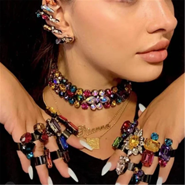 Multi-Color Large Marquise Stoned Stretch Pageant Bracelet | Prom Jewelry |  506896