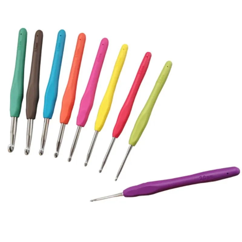 Knitting Needles Sweater Needle TPR Soft Handle Aluminum Crochet Color Handle Sweater DIY Craft Scarf Sewing 9pcs