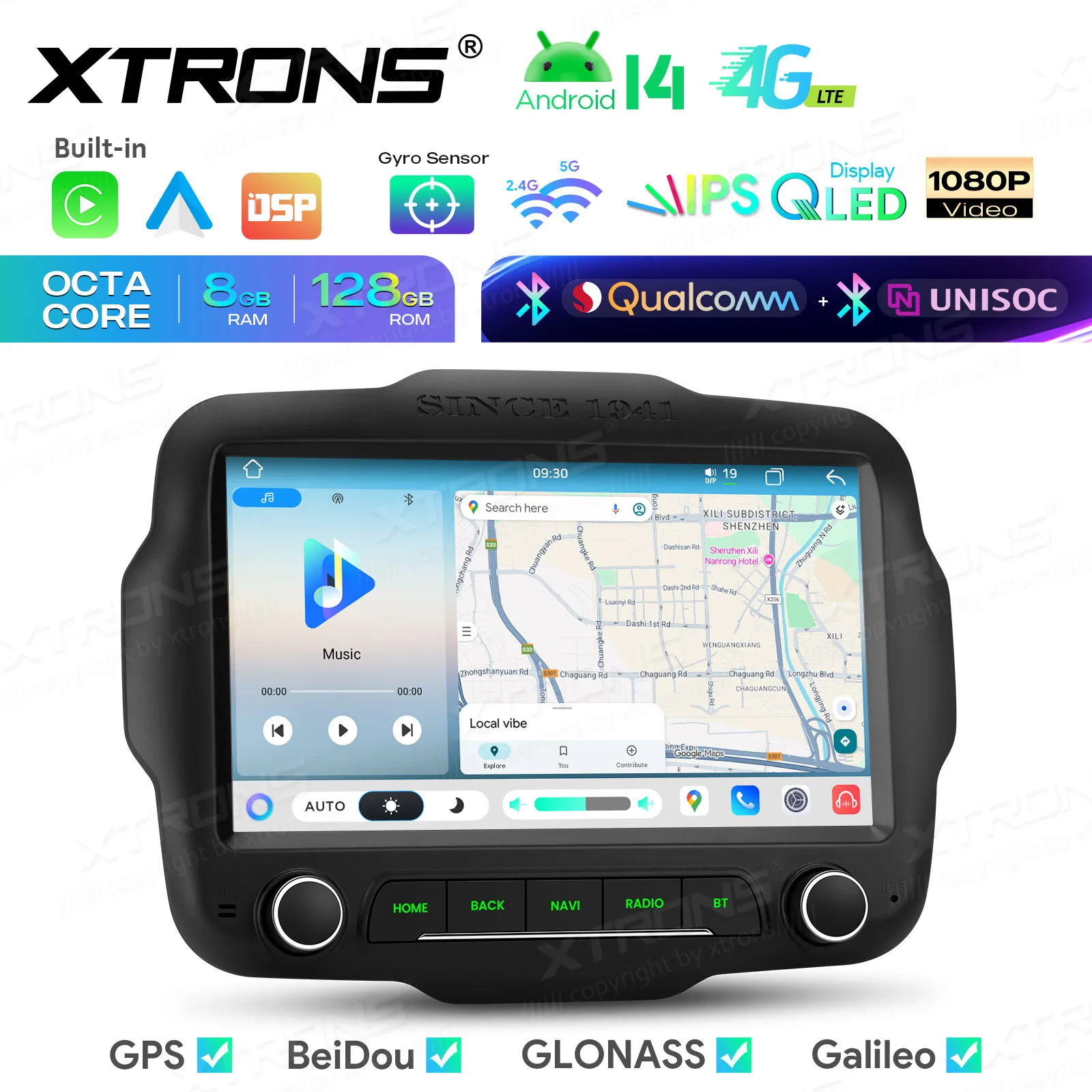 XTRONS Reproductor Multimedia para Auto de 9'' con Android 14 para Jeep Renegade 2015-2020, Estéreo con Carplay Inalámbrico Integrado, GPS para Auto, 8 Núcleos, 8+128GB 1