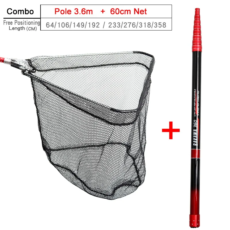 JOSBY 4m 3m 2.1m 3.6m Carbon Fishing Rod Nets Collapsible Fishing Tools  Rhombus Mesh Hole Depth Folding Nylon Landing Dip Net - AliExpress