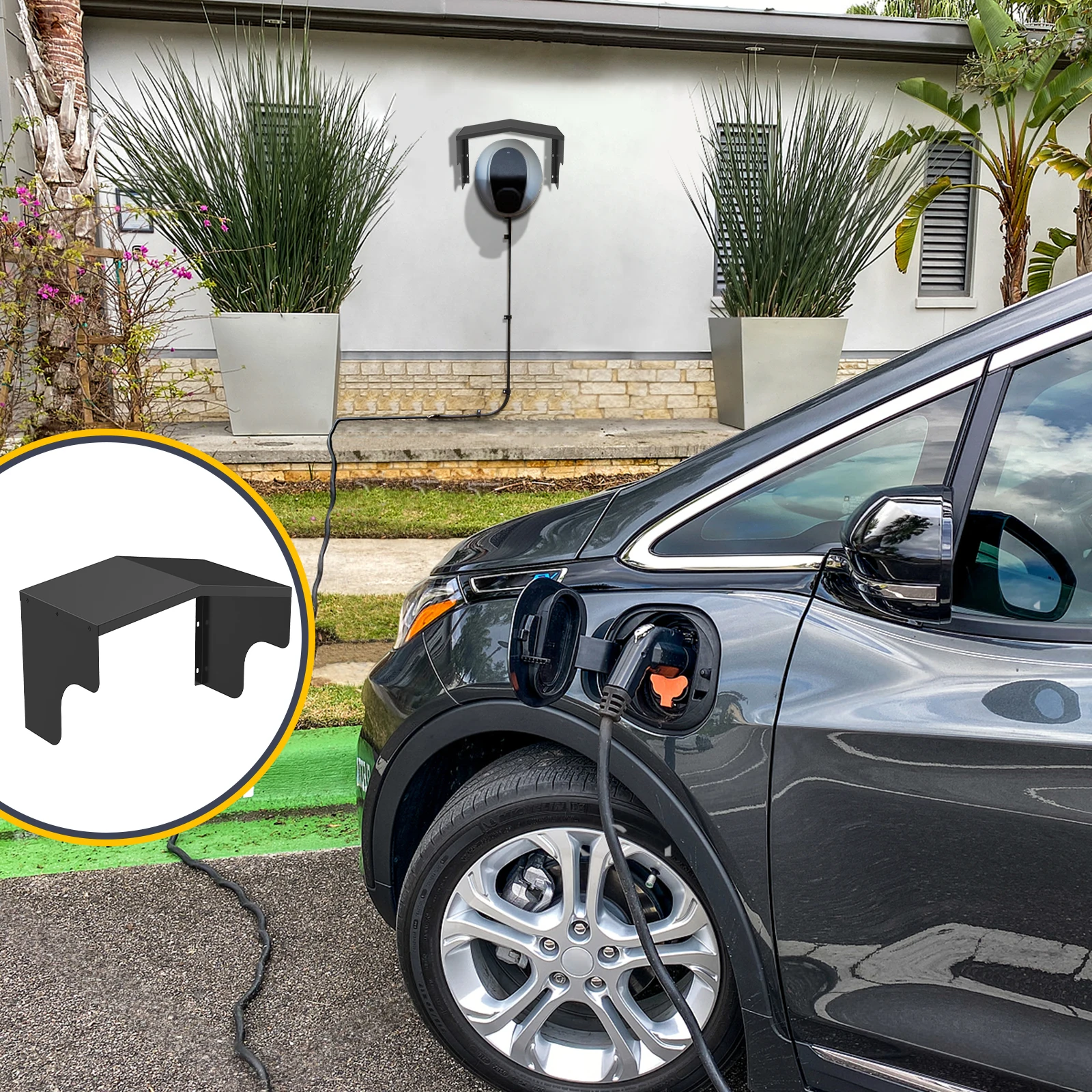 Metal EV Charger Protective Cover Outdoor Electric Vehicle Charging Station Protective Roof with Installation Accessories Black