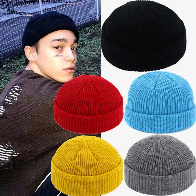Unisex Knitted Beanie Skullcap Docker Hat Men Women Skullcap Spring Winter Warm Brimless Baggy Melon Cap Fisherman Beanies Hats