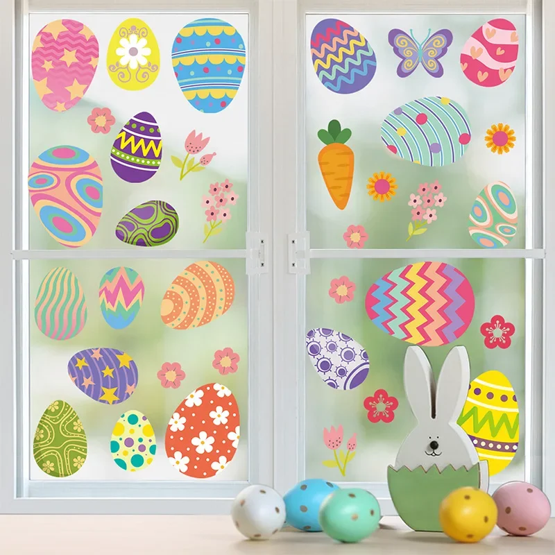 Easter Window Stickers Colorful Easter Egg Glass Windows Static Sticker Wall Decals Decoration Spring Party Gift for Kids Room