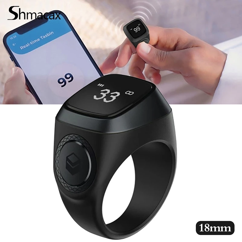 

Smart Tasbih Tally Counter Ring for Muslims Zikr Digital Tasbeeh 5 Prayer Time Reminder Bluetooth