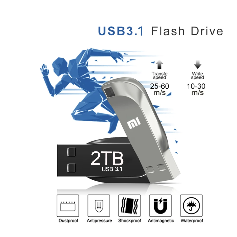 flash drive Xiaomi 2TB USB 3.1 Pen Drive 2TB USB Flash Drives 1TB High Speed Waterproof Flash Disk Upgraded Type-c Adapter