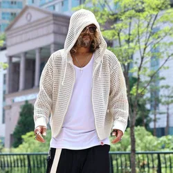 Korean Summer Knit Hollow Out Shirt Vintage Hooded Coat Y2k Casual Hip Hop Streetwear Harajuku Sun Protection Sweater Coat