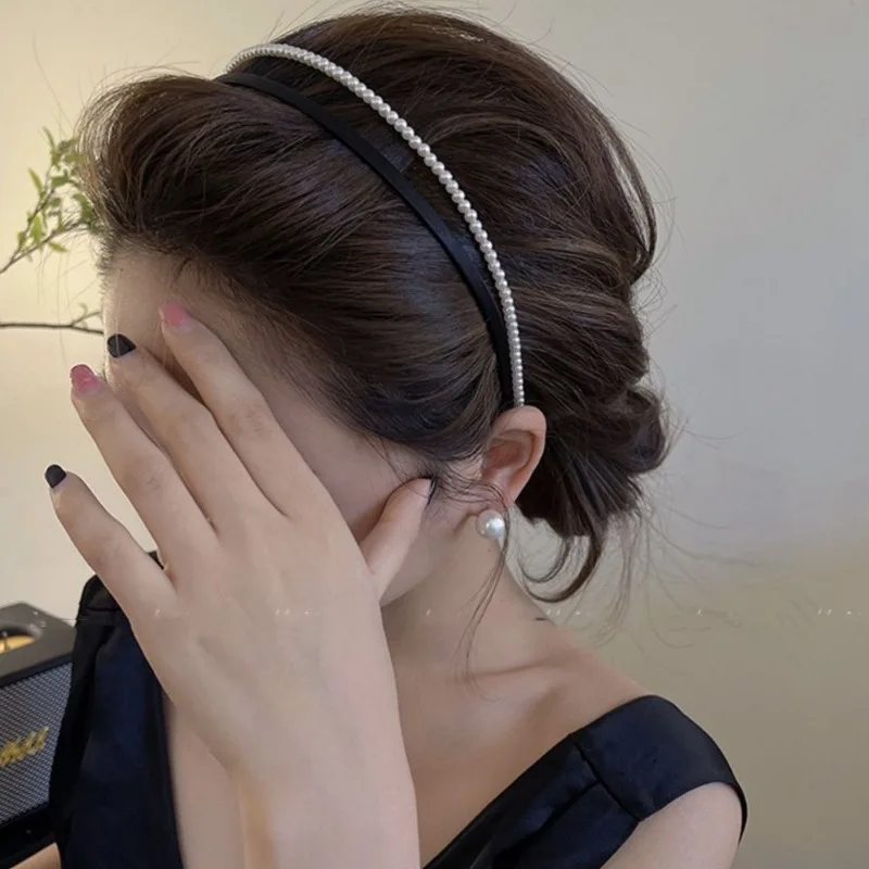 Retro czarny różowa perła opaska opaski na włosy dla kobiet dziewcząt Vintage obręcz na imprezę ślub panny młodej akcesoria do włosów