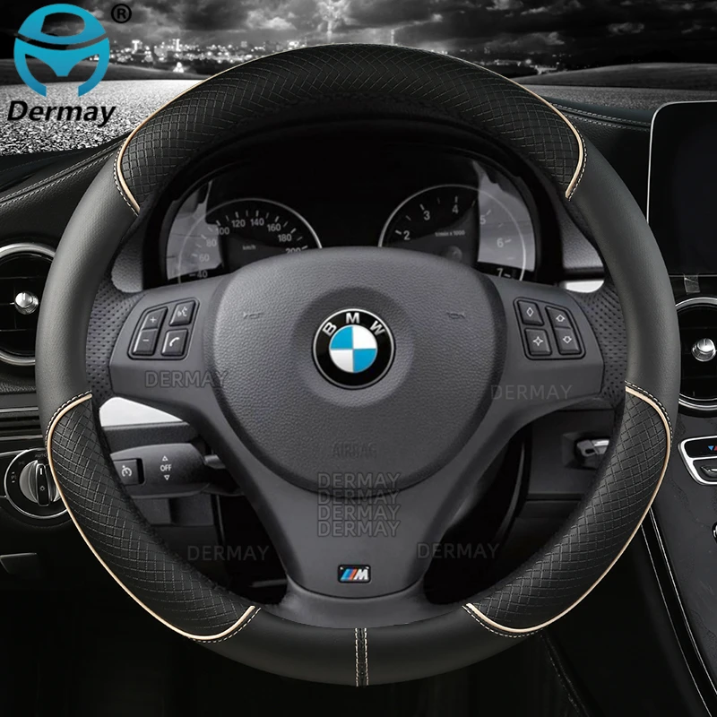 Steering Wheel Cover for BMW Serie 1 E81 E82 E87 E88 F20 F21 F40 F52 PU Leather DERMAY Car Steering Wheel Cover