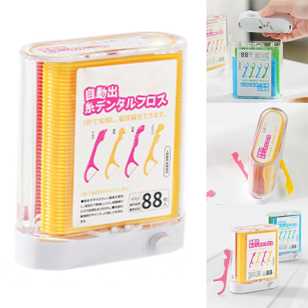 Children Automatic Floss Box Large Capacity Press-type Teeth Sticks Holder Reusable Floss Organizer Floss Dispenser