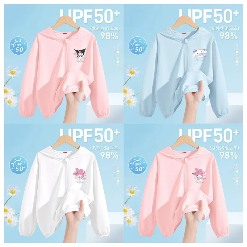 

Детская Солнцезащитная куртка с аниме Sanrio Cinnamoroll Kuromi Милая мультяшная дышащая куртка для защиты от УФ-лучей My Melody из вискозы