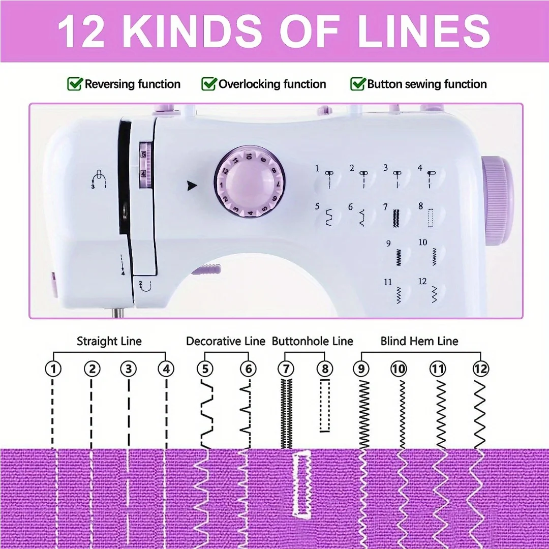Multi-Function Electric Sewing Machine Household Lock Edge Eating Thick Pedal Lock Eye for Beginners Standard 12 Kinds of Built