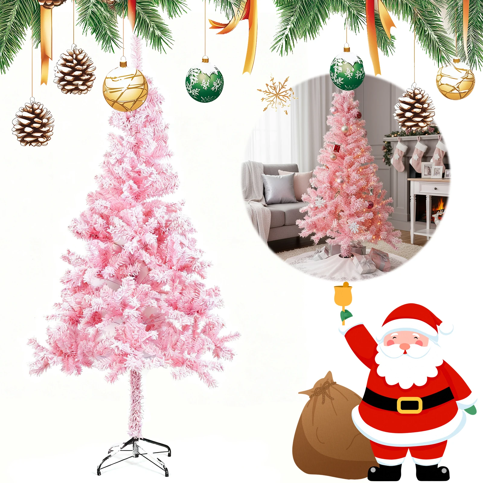 Flocked Christmas Tree with Metal Stand Realistic Spruce Artificial Pine