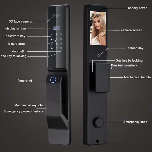 Alexa Voice Control Smart Door Lock Tuya APP 3D Face Recognition Electronic Digital Smart Door Lock With Camera 5