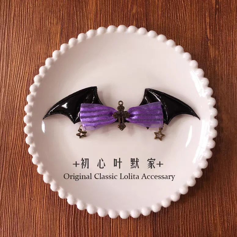 Lolita-Kopfschmuck Hexe Teufelsflügel dunkle Gothic-Bowknot KC schwarz lila Katzenohren Flügel Haarnadel Lolita-Zubehör – Detail 9