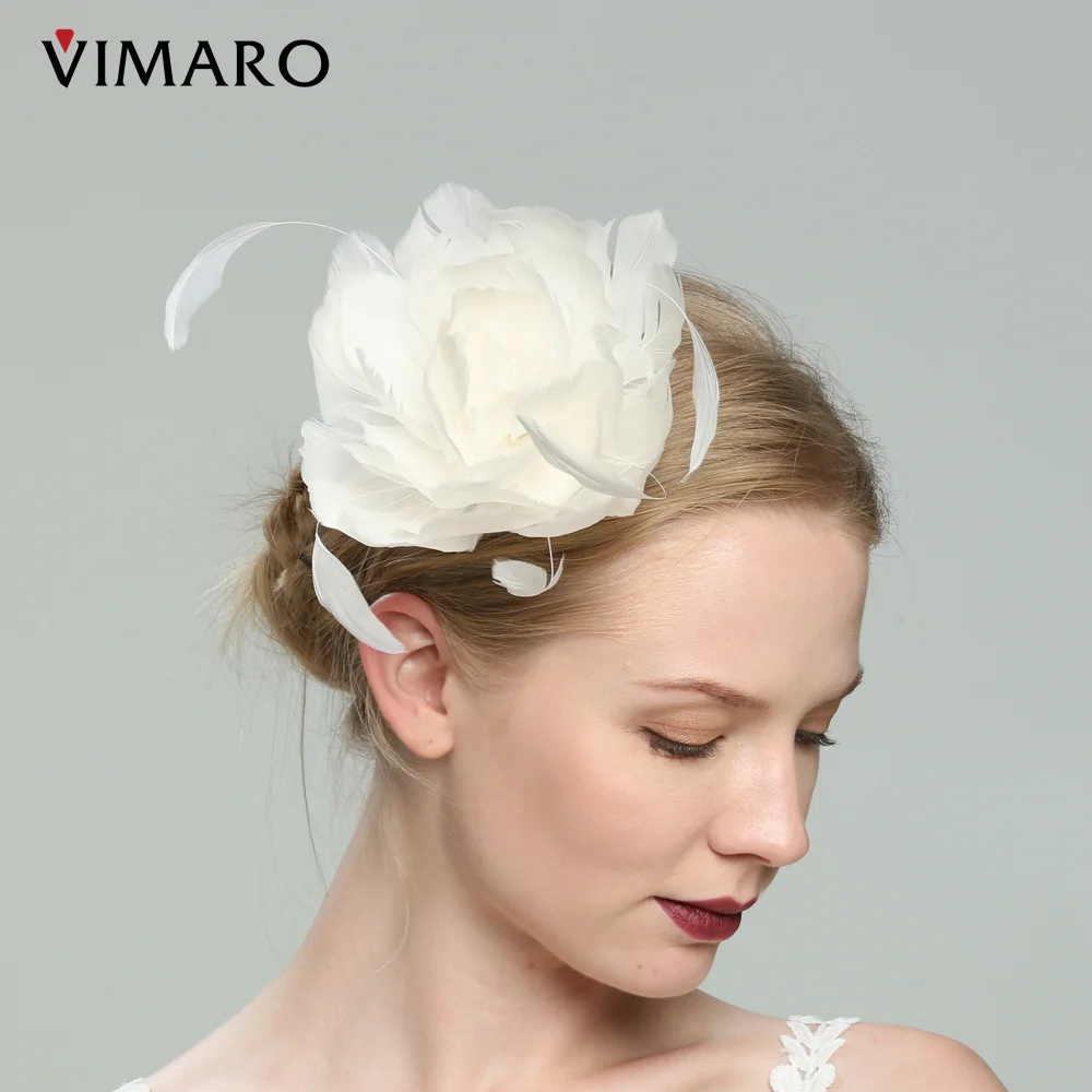 

VIMARO White Flower Feather Fascinator Hair Fascinator Wedding Fascinators for Women Elegant Chapeau Ceremonie Mariage