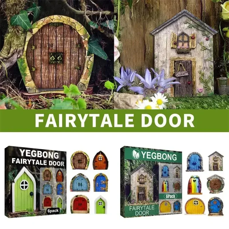 

6Pcs Miniature Fairy Gnome Door Figurines Elf Home For Yard Art Garden Tree Sculpture Statues Decor Outdoor Fairy Garden Door