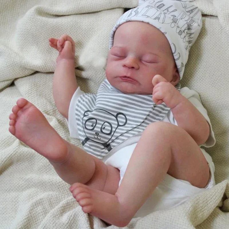 

50CM Already Finished Painted Reborn Doll Timothy Newborn Sleeping Doll Soft Hand-Drawing Hair 3D Skin Tone Visible Veins