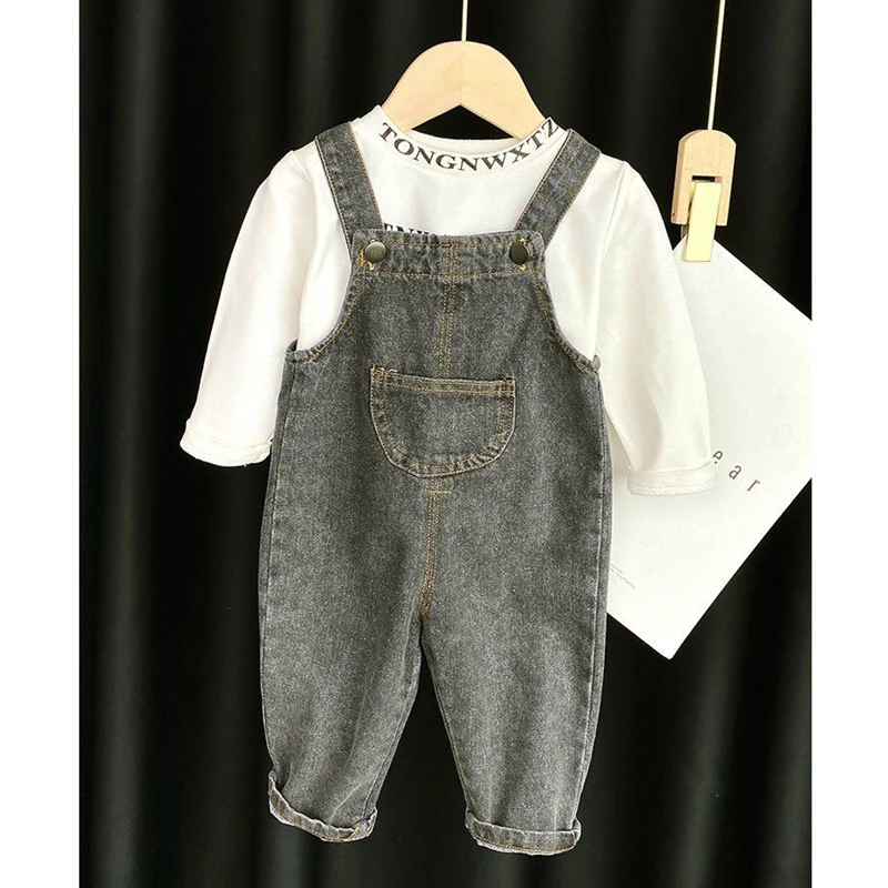 Denim Kids Jumpsuits Solid Brief Trousers for Boys and Girls