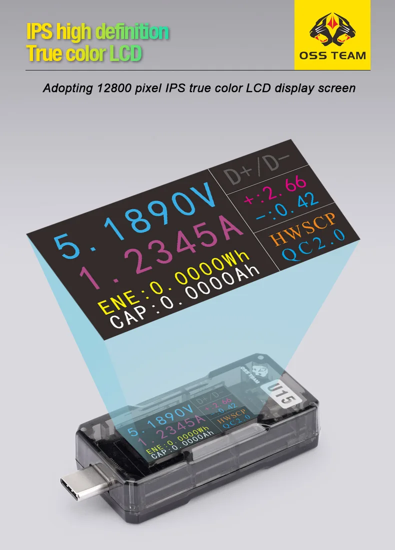 OSS U15/U16 Fast Charging Tester Type-C/USB-A PD/QC2.0/QC3.0 High accuracy Volta