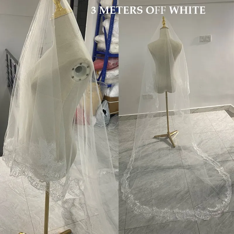 Black Veil Special For Wedding Photography Cos Soft Tulle Lace Applique Edge 3 Meter Long Tailed Chapel Bride Veils Customized bridal veil catholic church veil