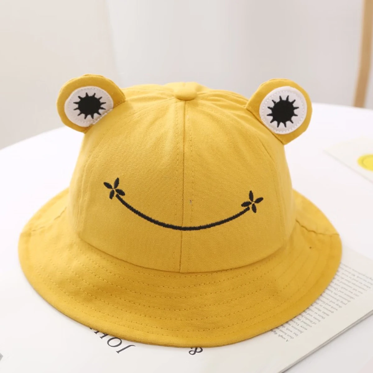 Children's Hats for Spring and Autumn, Thin Style, Sun Protection for Boys and Girls, Kindergarten Little Yellow Hat, Baby Sun Hat, Infant Fisherman Hat, Cute Cartoon Frog