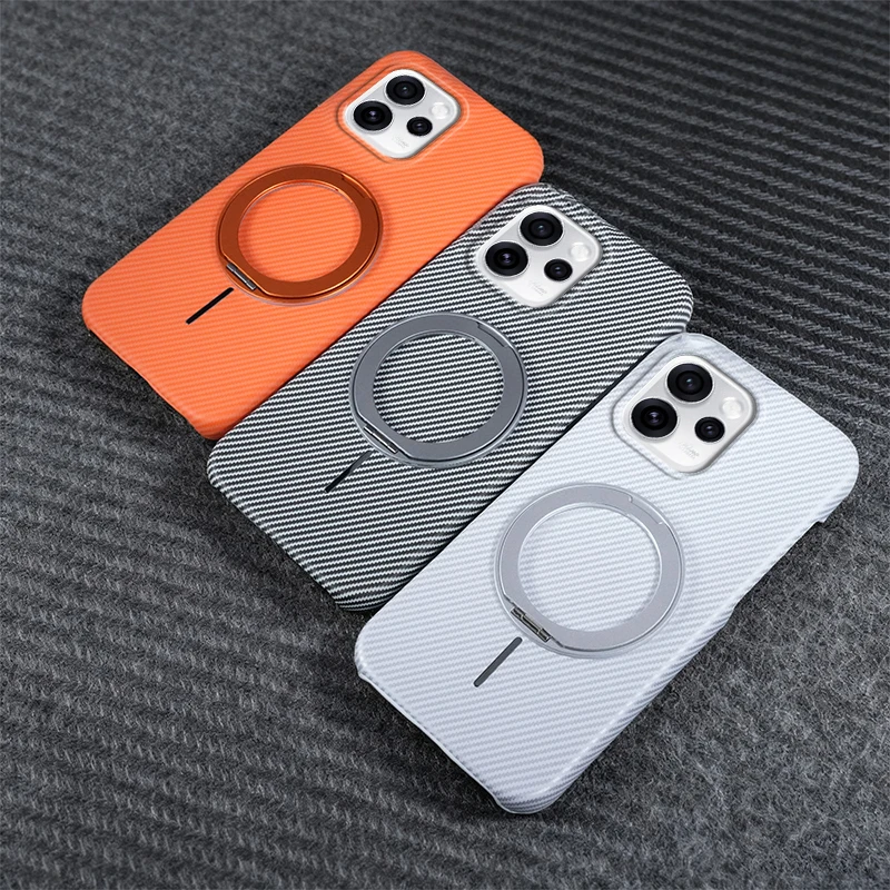 Kevlar Texture Magnetic Ring Holder Shockproof Case - Wireless Charging Compatible