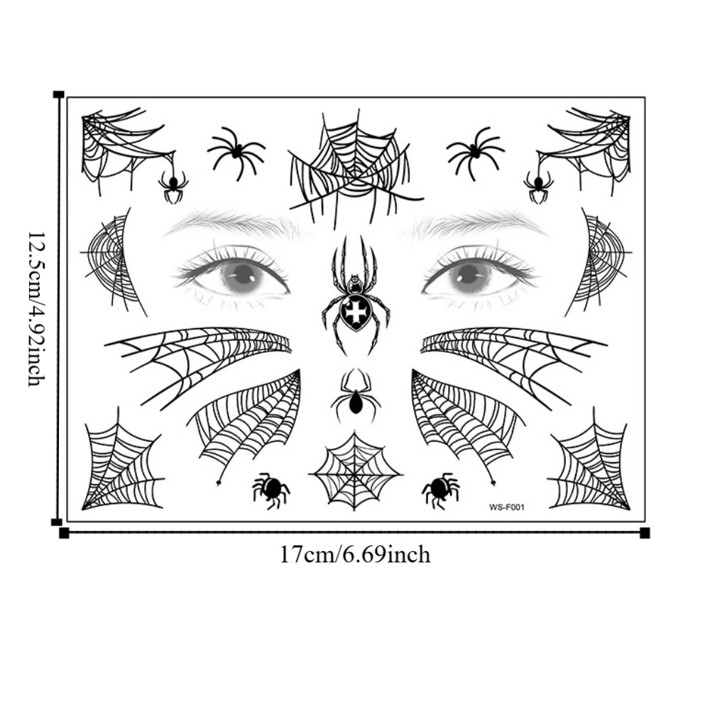 12Sheets Waterproof Spider Web Face Patch DIY Mouth Halloween Scary Tattoo Body Art Decals Cobwebs Cosplay Props Women Men