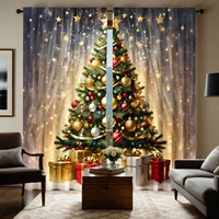 2pcs HD Starlight under Christmas tree gift box decorative curtain Yellow tie digital printed curtain Home decoration style d 1